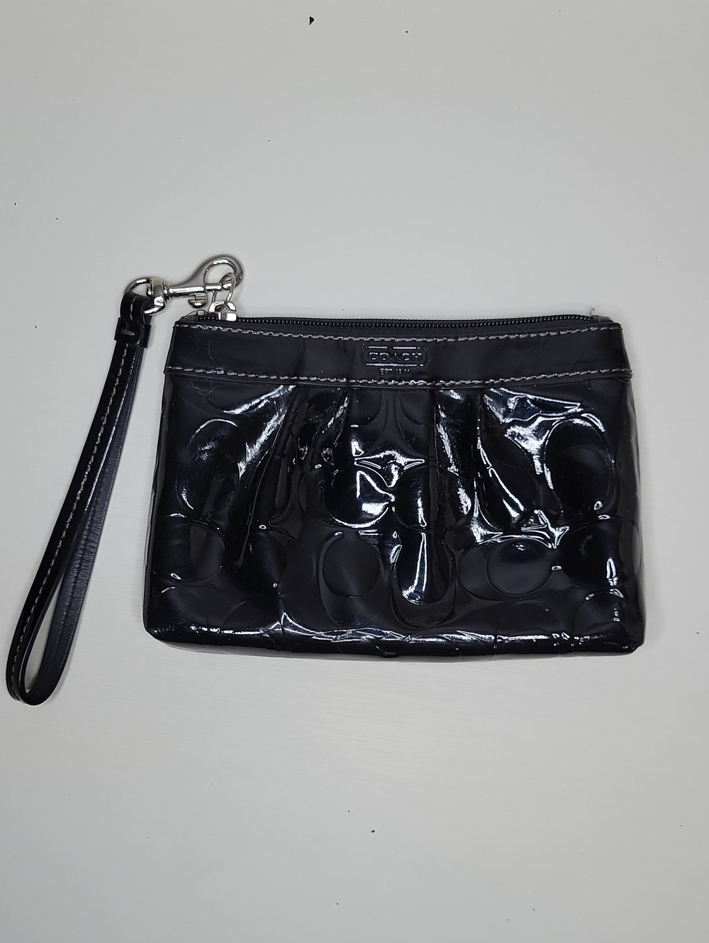Coach Black Embossed Patent Leather Wristlet Pouch
